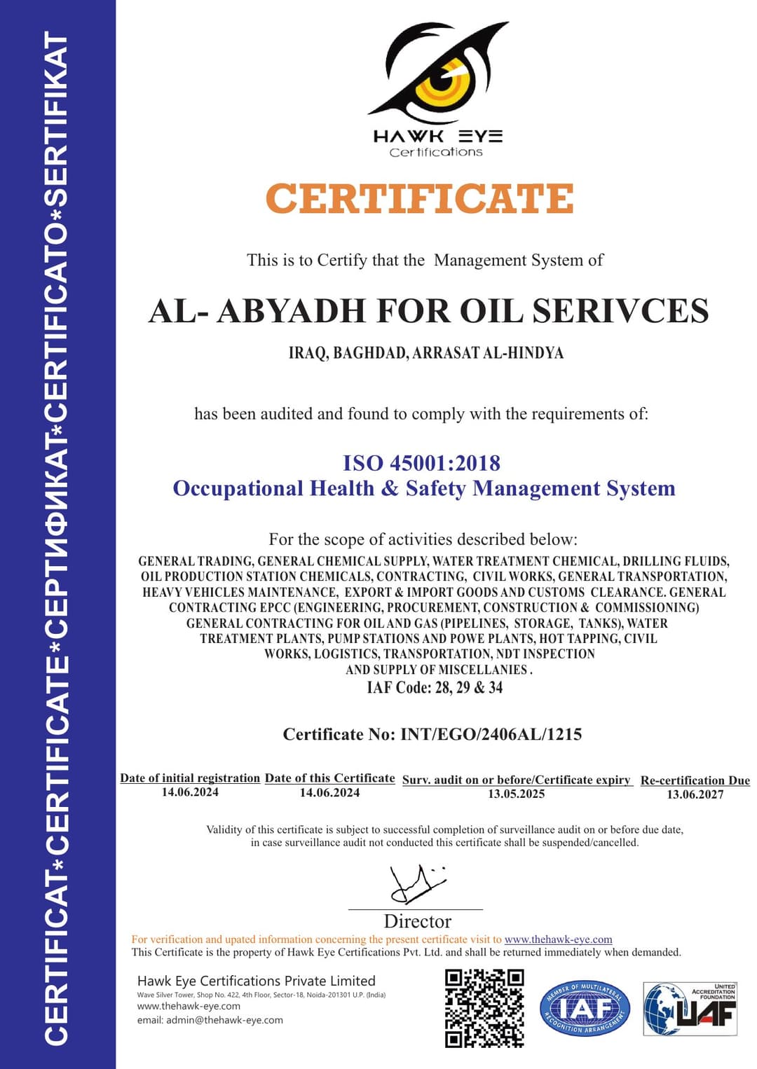 ISO 45001:2018 certificate